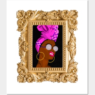 Black African Woman Wearing Scarf Hoop Earrings 2 Posters and Art